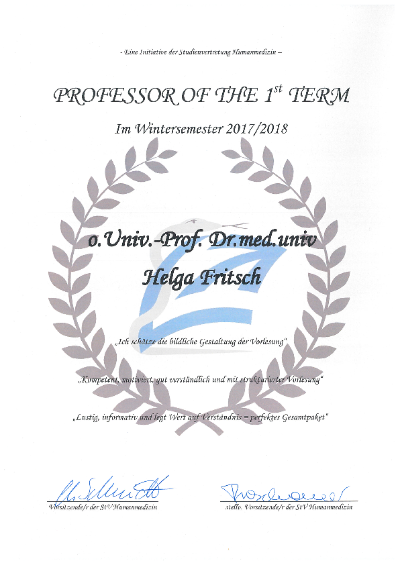 Zerifikat zur Verleihung des Prof of the 1st Term