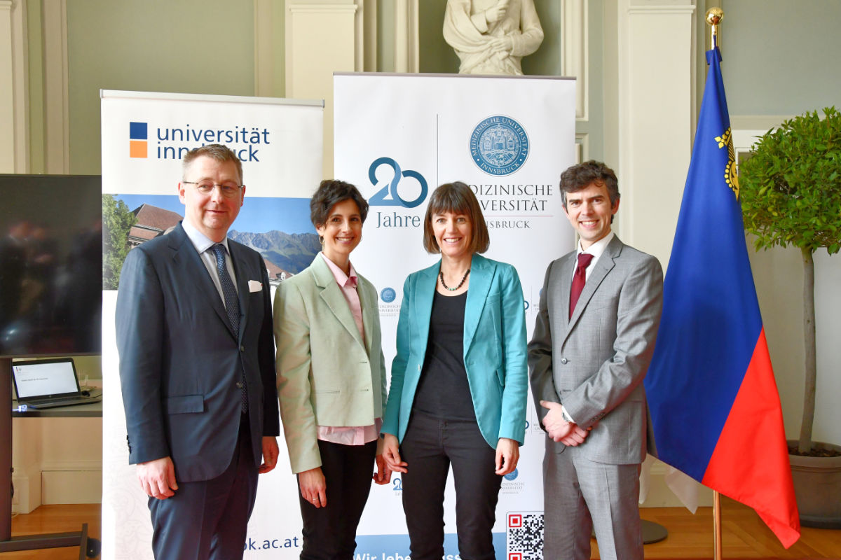 BU: Die Liechtenstein-Preisträger:innen (v.l.): Andreas Pircher, Monika Messner, Rike Stotten und Robert Wild